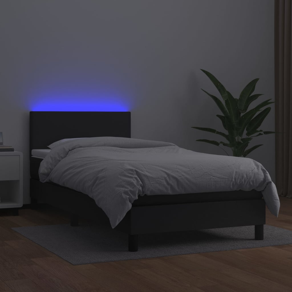 vidaXL kontinentalseng med LED-lys 90x200 cm kunstlæder sort