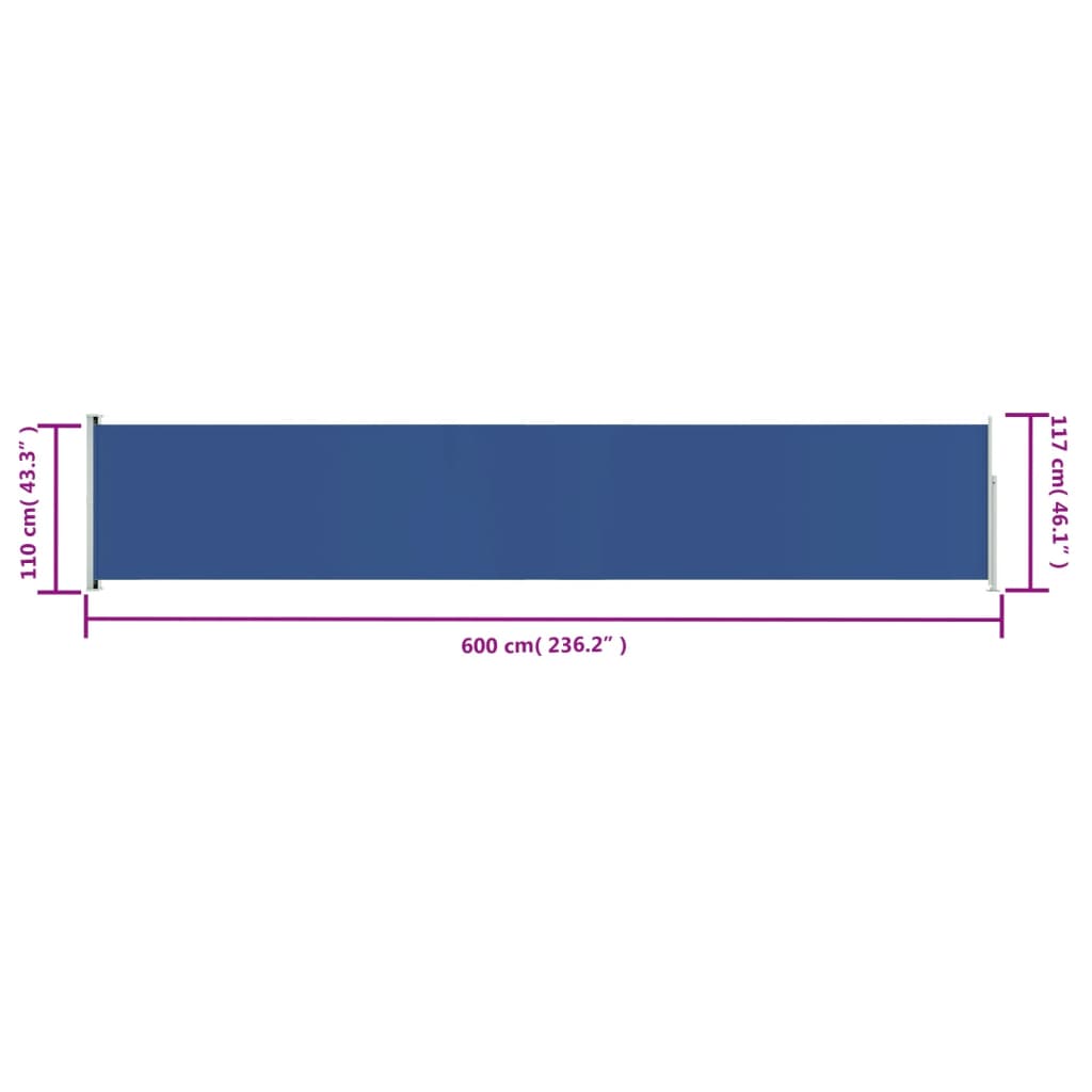 vidaXL sammenrullelig sidemarkise til terrassen 117x600 cm blå