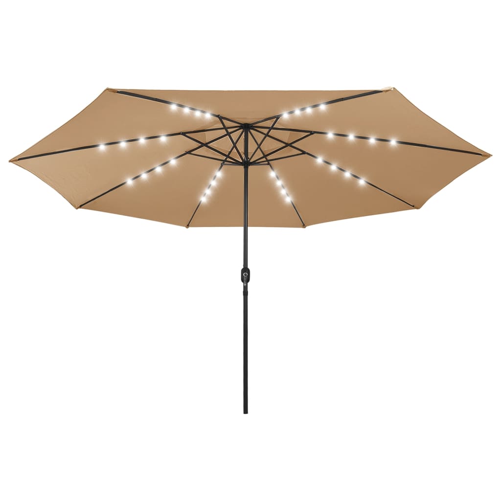 vidaXL parasol m. LED-lys + metalstang 400 cm gråbrun