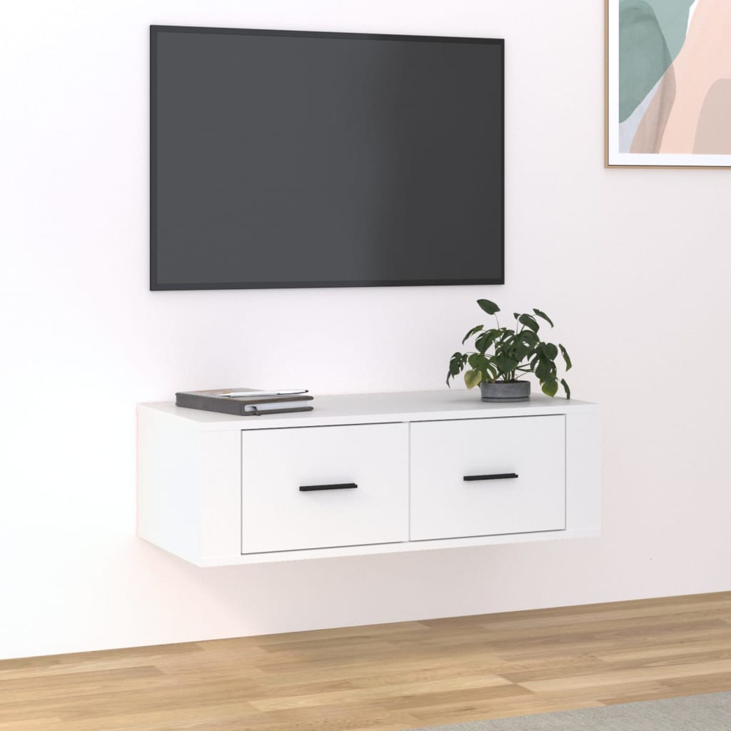 vidaXL væghængt tv-bord 80x36x25 cm konstrueret træ hvid