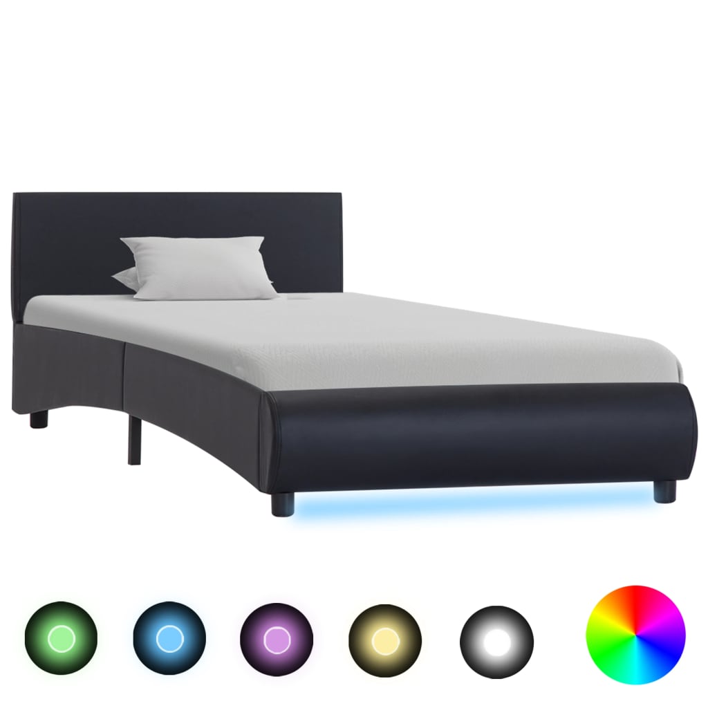 vidaXL sengestel med LED 100 x 200 cm kunstlæder sort
