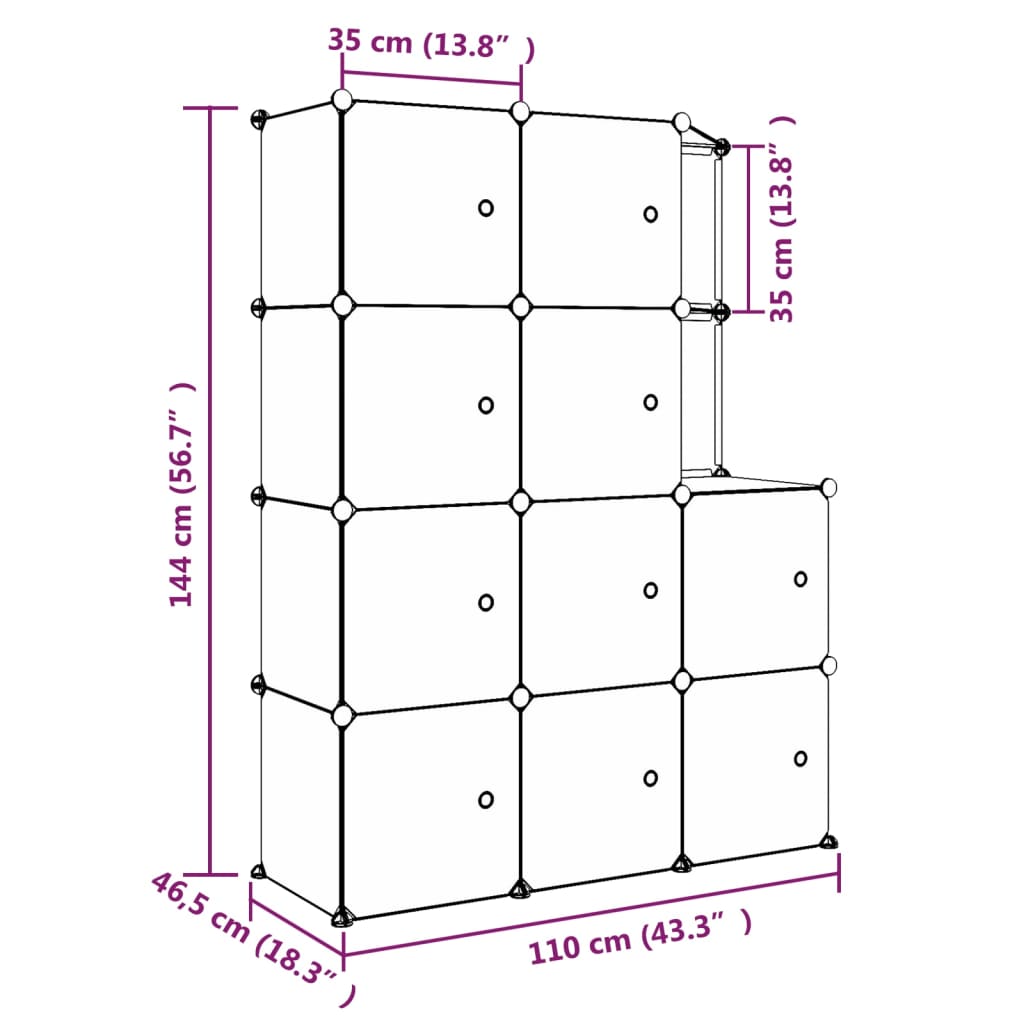 vidaXL opbevaringsreol til børn 10 kubeformede kasser PP sort