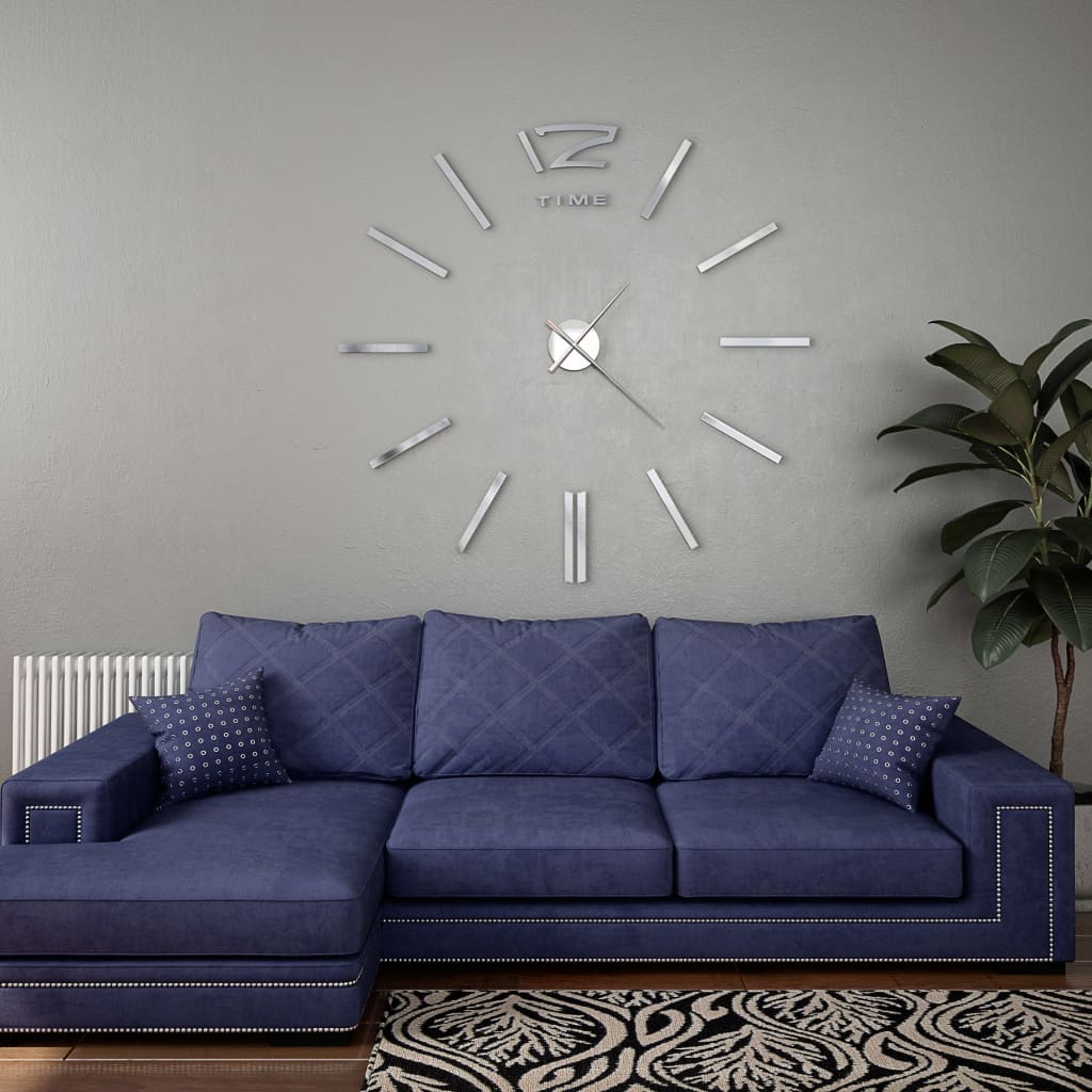 vidaXL 3D-vægur moderne design 100 cm XXL sølvfarvet