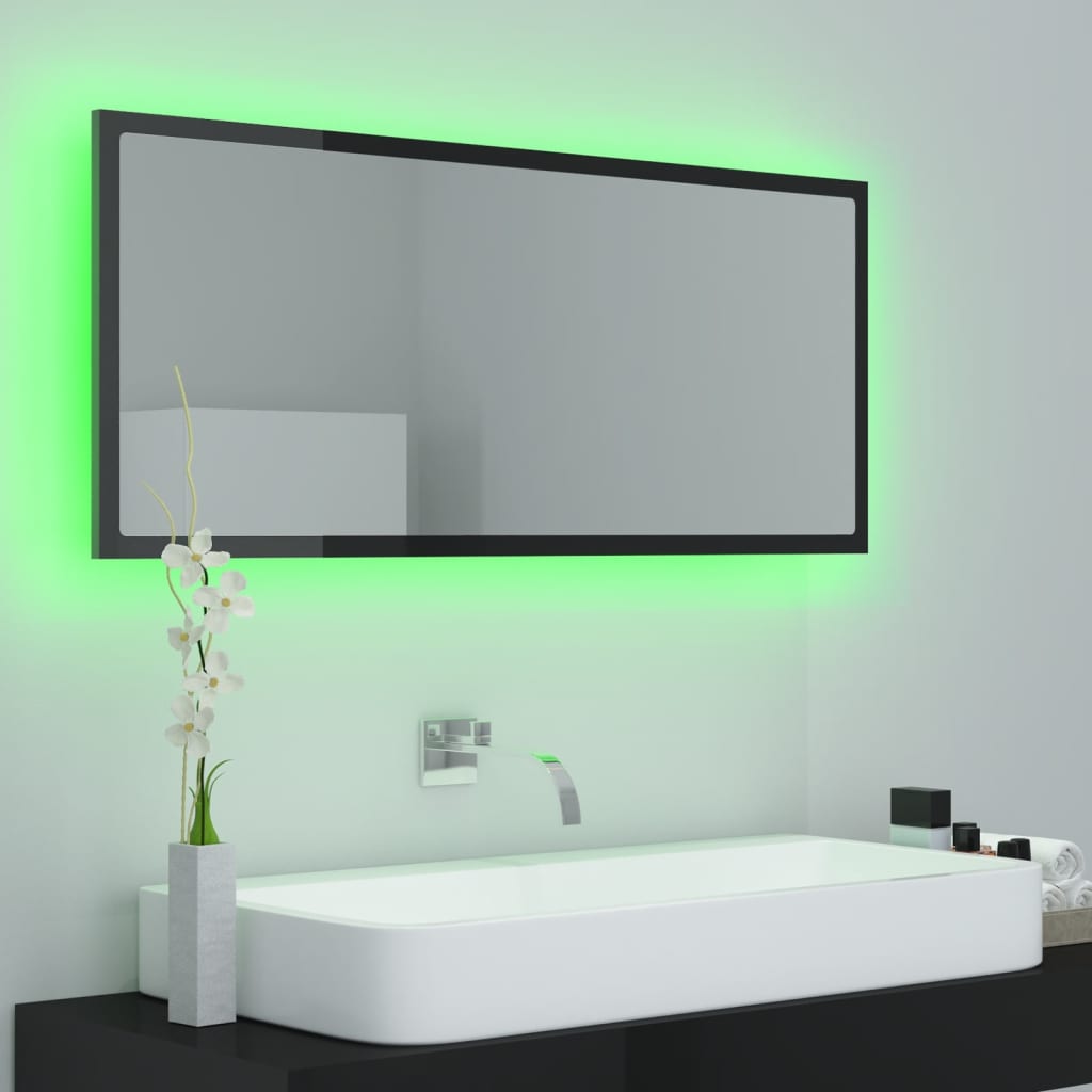 vidaXL badeværelsesspejl med LED-lys 100x8,5x37 cm akryl sort højglans