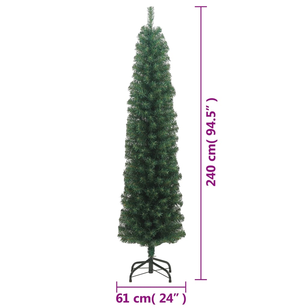 vidaXL smalt kunstigt juletræ med juletræsfod 240 cm PVC grøn