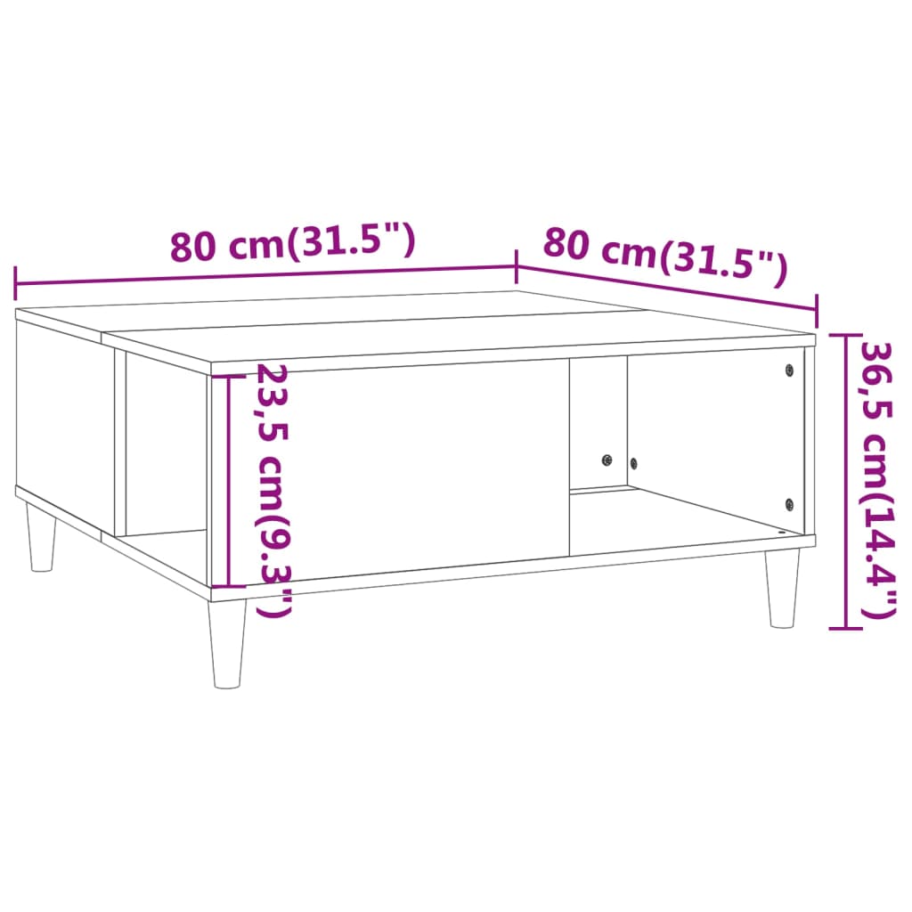vidaXL sofabord 80x80x36,5 cm konstrueret træ hvid højglans