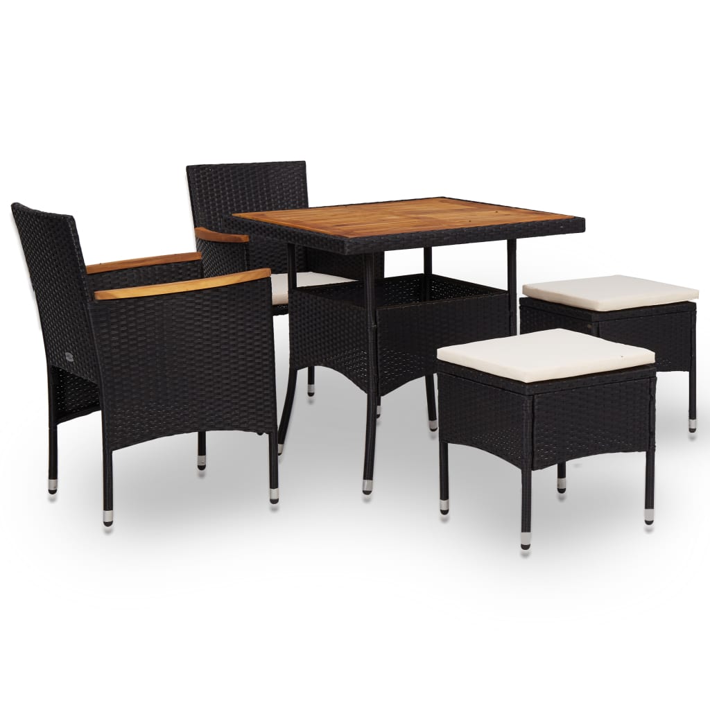 vidaXL udendørs spisebordssæt i 5 dele polyrattan og akacietræ sort