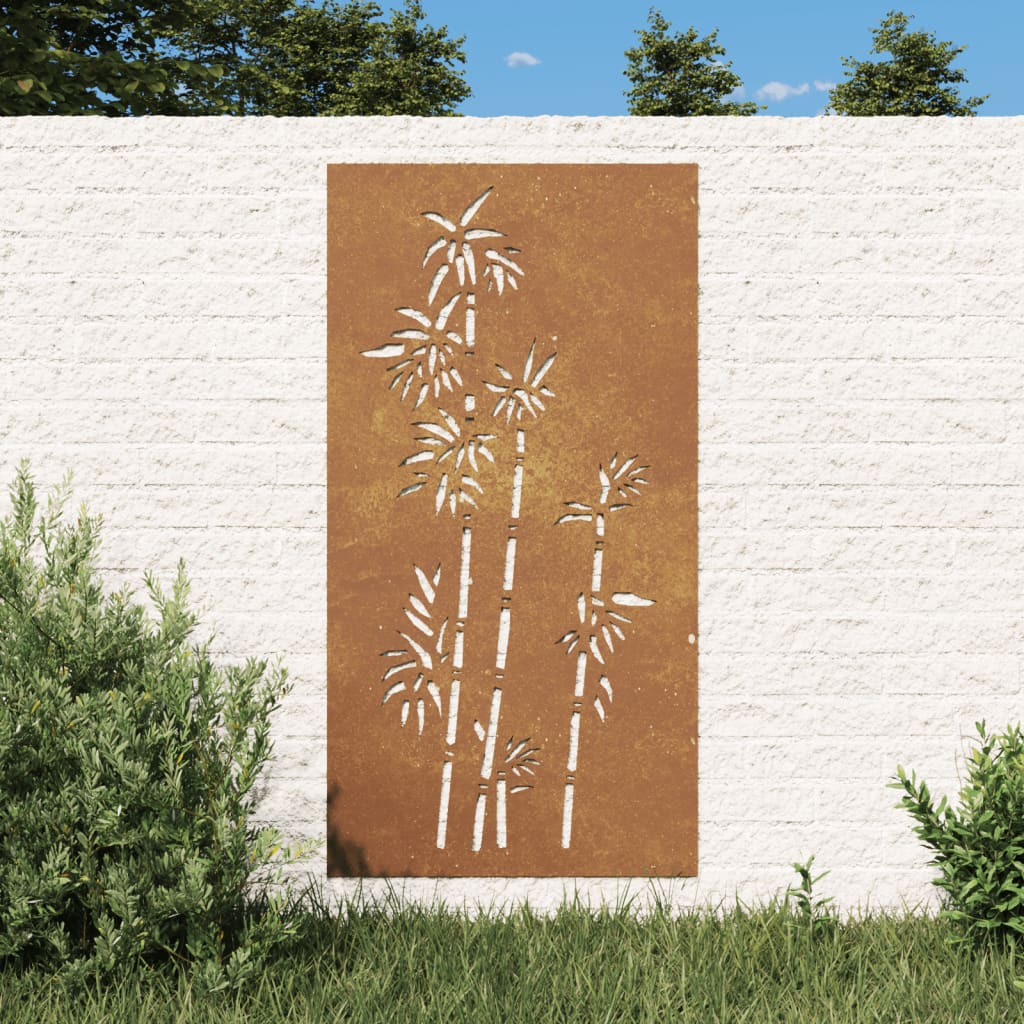 vidaXL udendørs vægdekoration 105x55 cm bambusdesign cortenstål