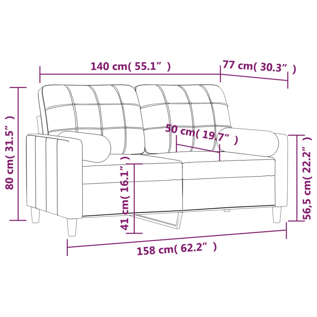 vidaXL 2-personers sofa med puder og hynder 140 cm stof mørkegrå