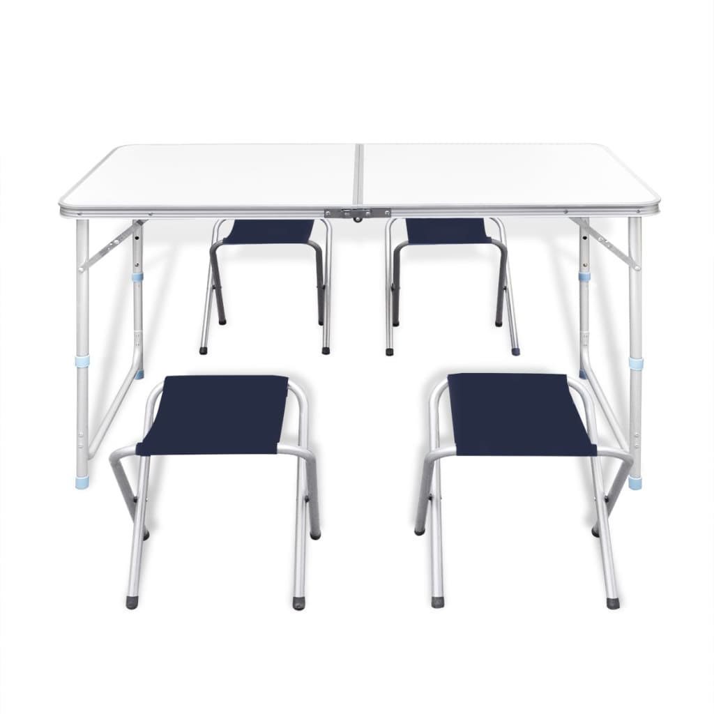 vidaXL campingbord og 4 klapstole højdejustérbart 120 x 60 cm