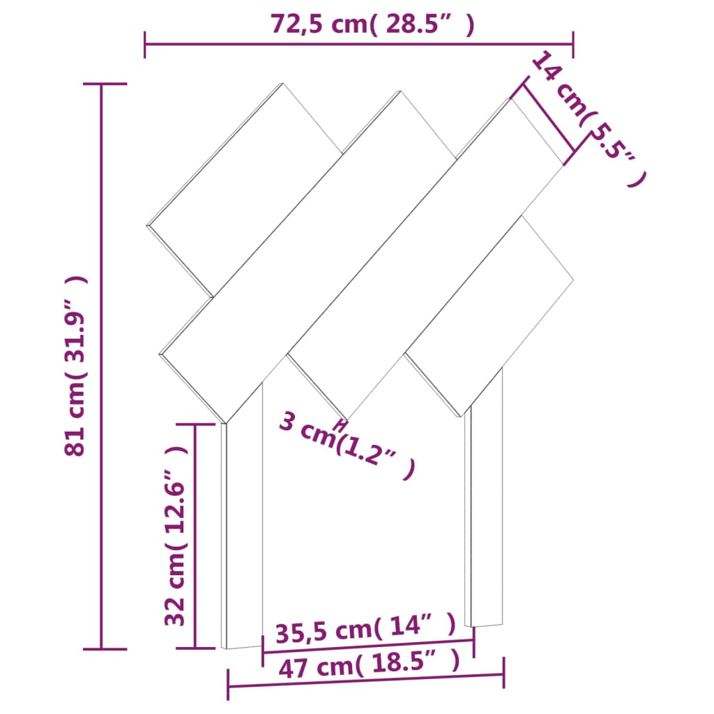 vidaXL sengegærde 72,5x3x81 cm massivt fyrretræ grå