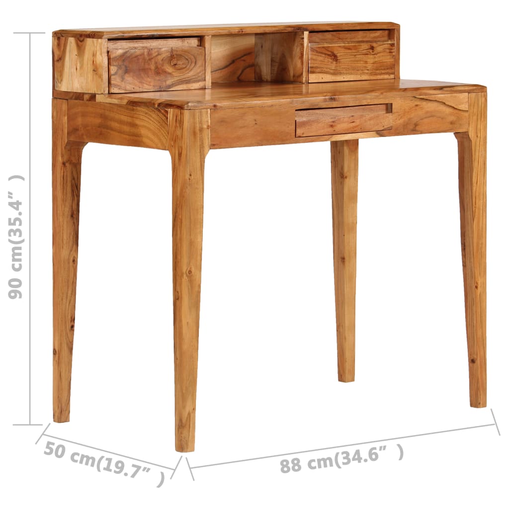 vidaXL skrivebord med skuffer massivt træ 88 x 50 x 90 cm