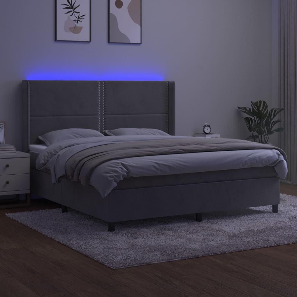 vidaXL kontinentalseng med LED-lys 180x200 cm fløjl lysegrå
