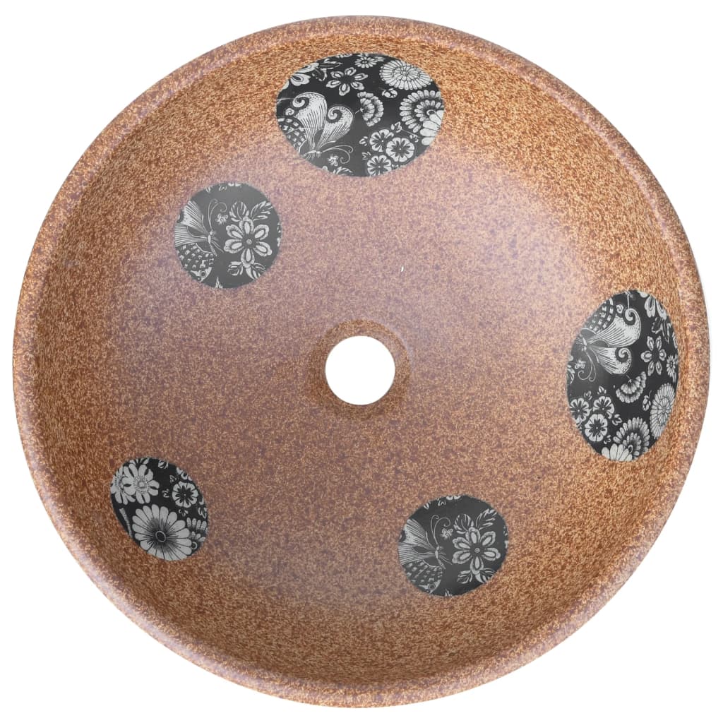 vidaXL håndvask til bordplade Φ41x14 cm rund keramik brun og blå