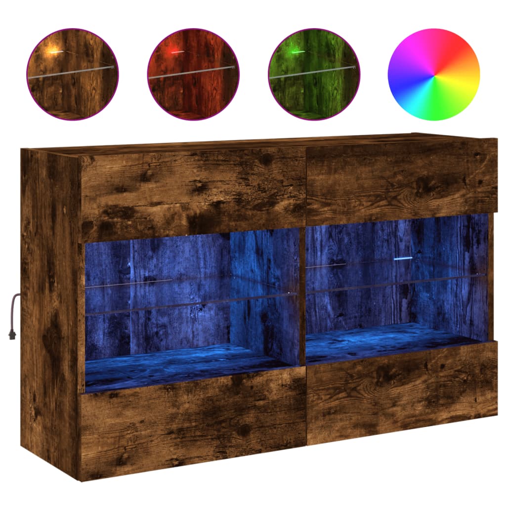 vidaXL væghængt tv-bord med LED-lys 98,5x30x60,5 cm røget egetræsfarve