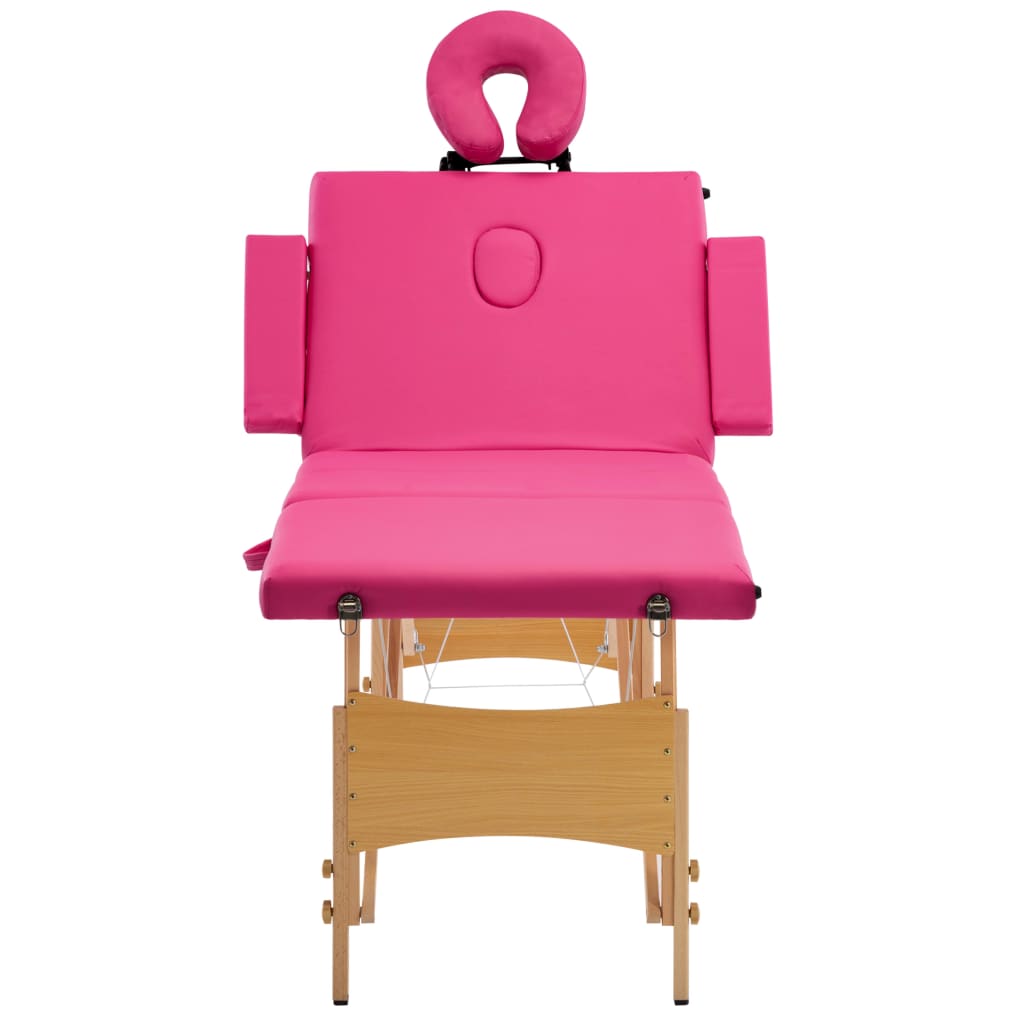 vidaXL sammenfoldeligt massagebord med træstel 4 zoner lyserød