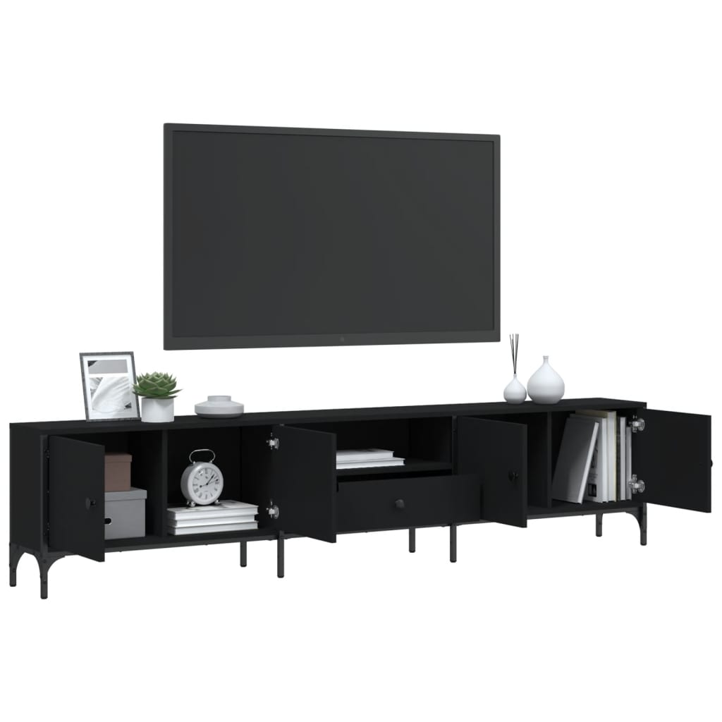vidaXL tv-bord med skuffe 200x25x44 cm konstrueret træ sort