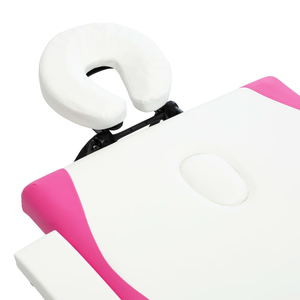 vidaXL sammenfoldeligt massagebord med træstel 2 zoner hvid og lyserød