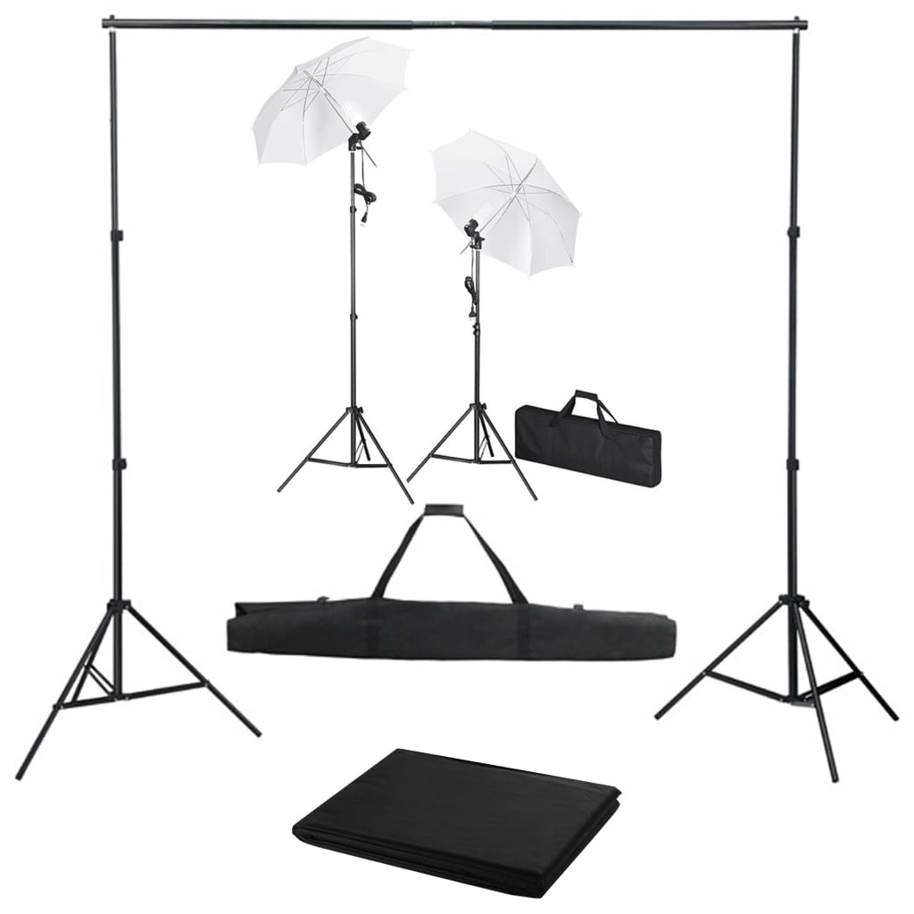 vidaXL fotostudiesæt med baggrund, lamper og paraplyer