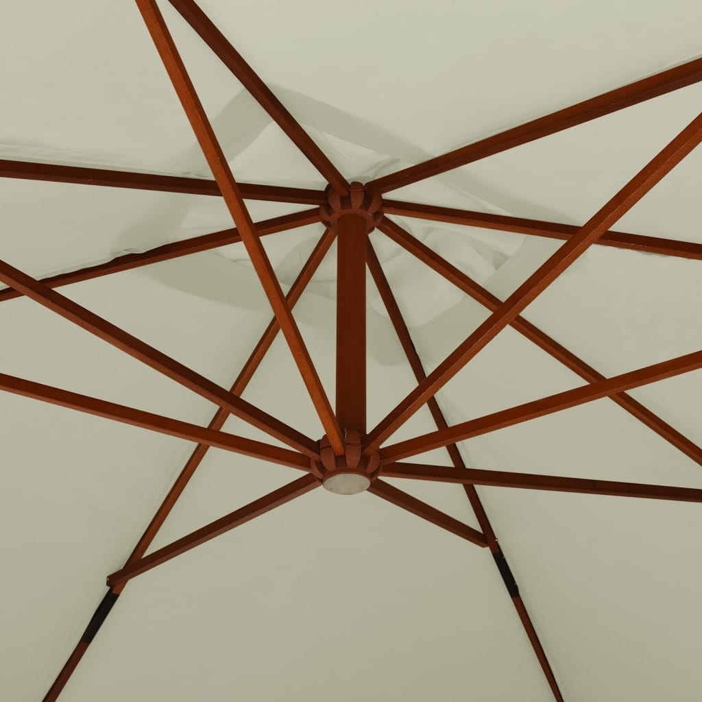 vidaXL hængeparasol med træstang 400x300 cm sandhvid