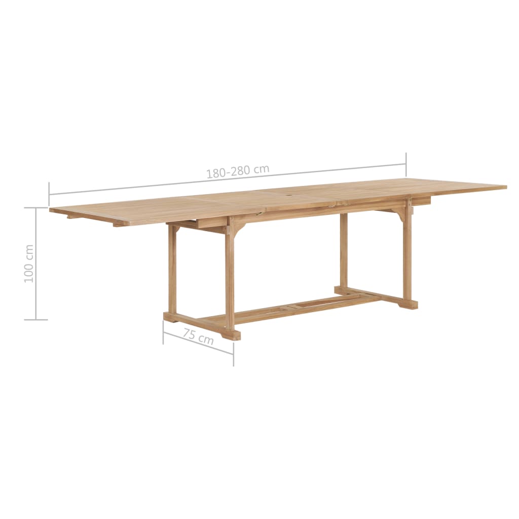 vidaXL udendørs spisebordssæt 9 dele 180-280x100x75 cm massivt teak