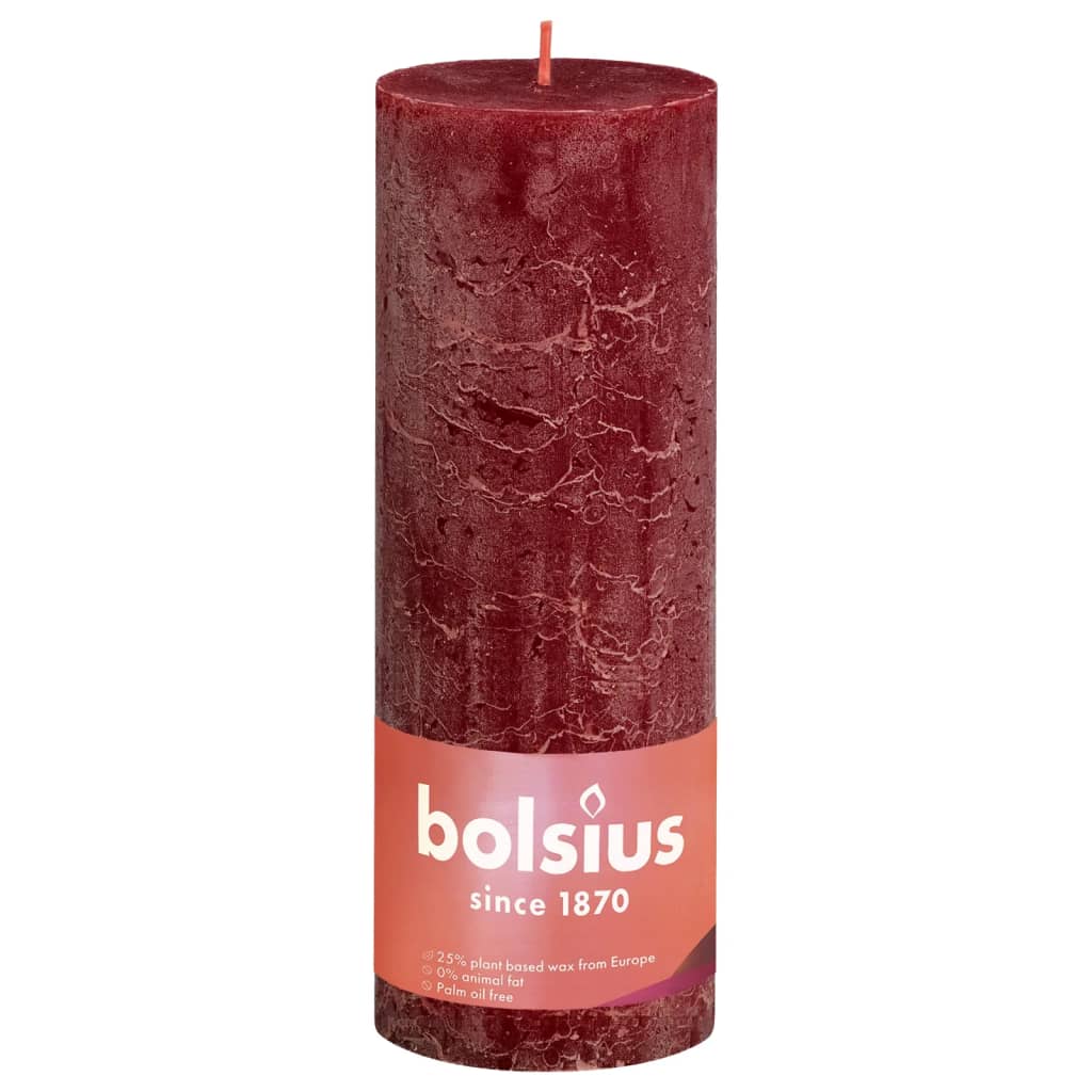 Bolsius rustikke søjlestearinlys Shine 4 stk. 190x68 mm fløjlsrød
