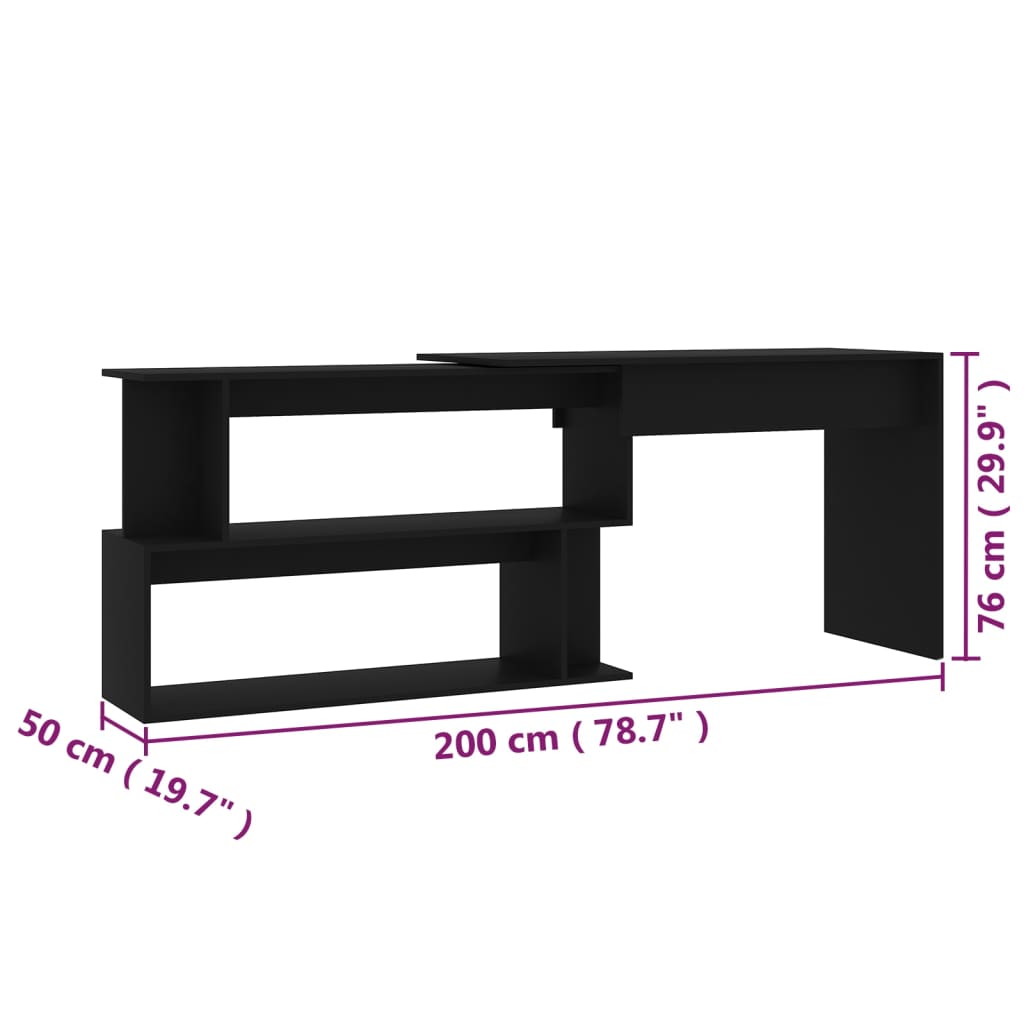vidaXL skrivebord til hjørne 200x50x76 cm konstrueret træ sort