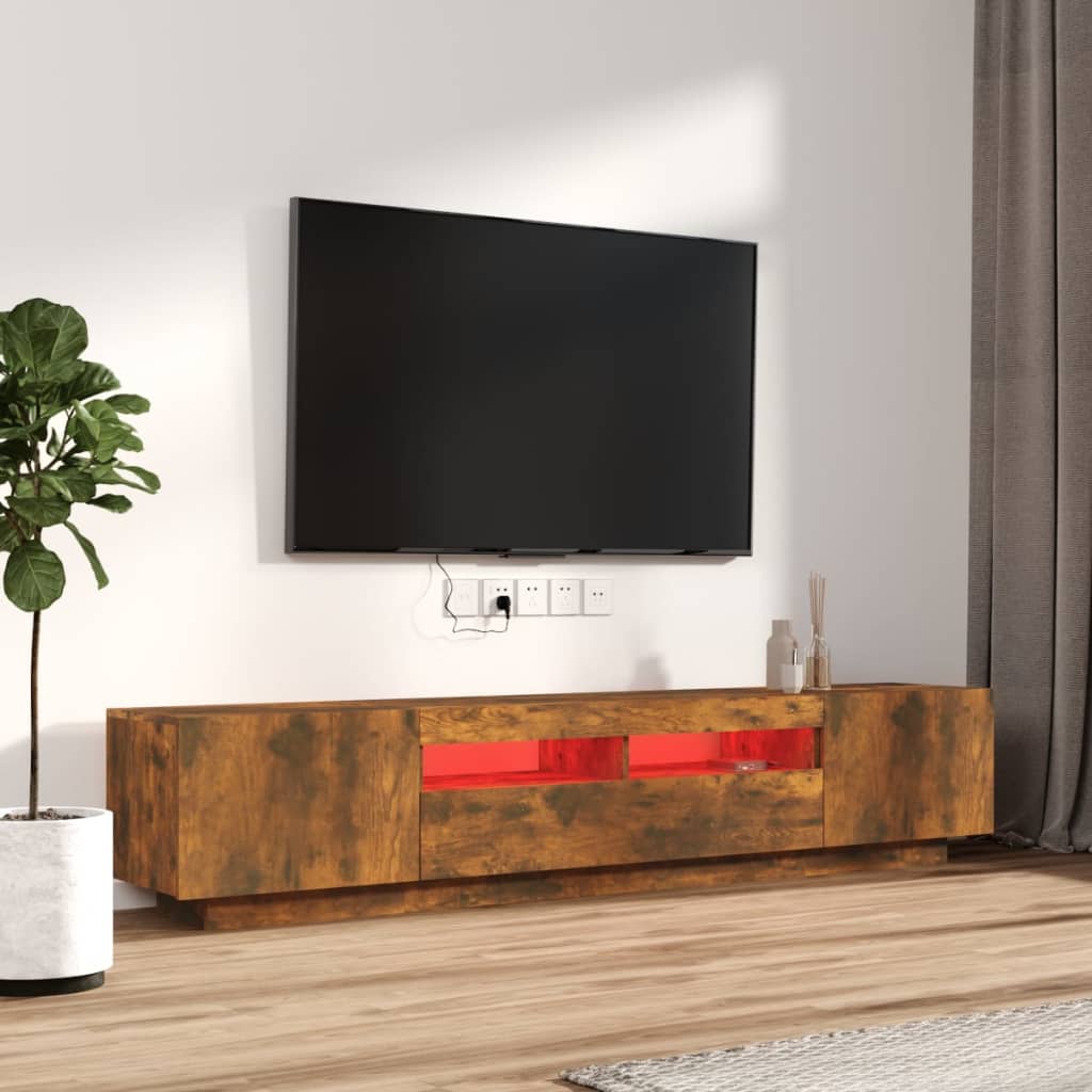 vidaXL tv-borde 2 stk. med LED-lys konstrueret træ røget egetræsfarve