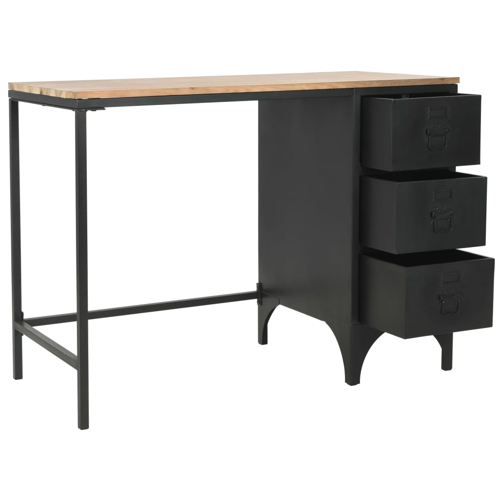 vidaXL enkelt piedestal-skrivebord massivt grantræ og stål 100 x 50 x 76 cm