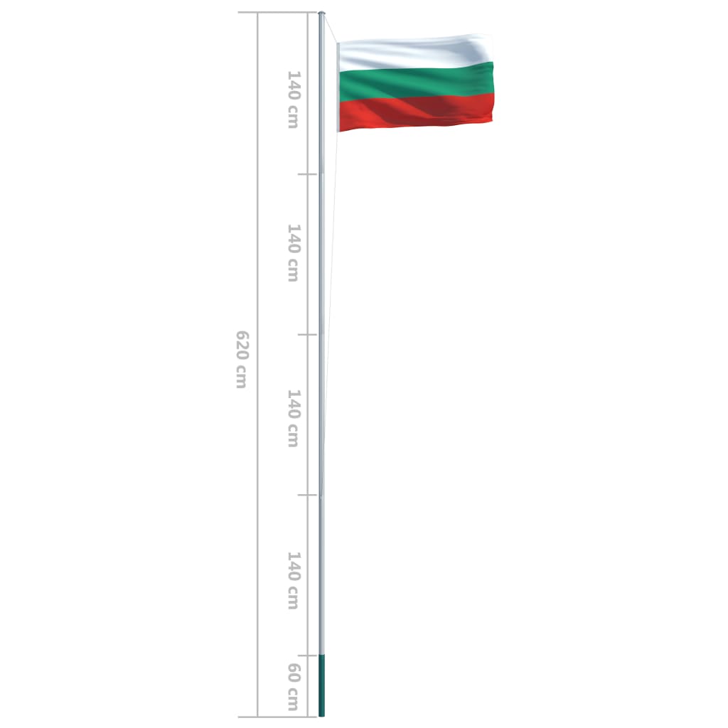 vidaXL Bulgarien flag og flagstang 6,2 m aluminium