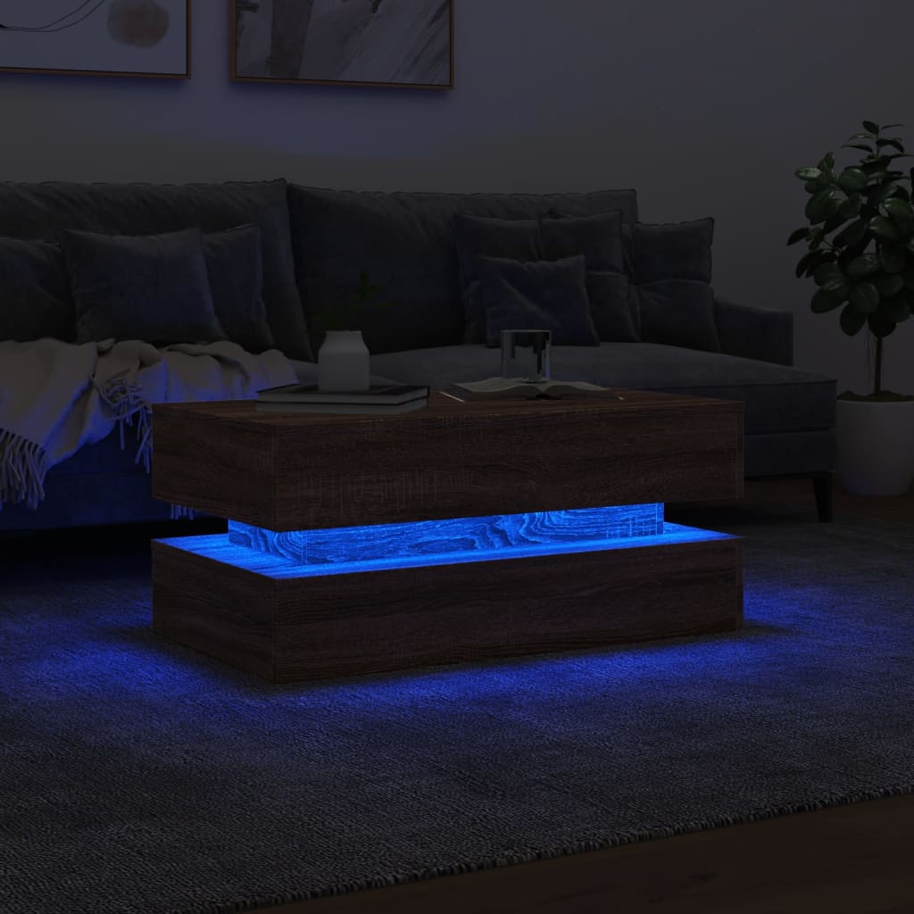 vidaXL sofabord med LED-lys 90x50x40 cm brun egetræsfarve