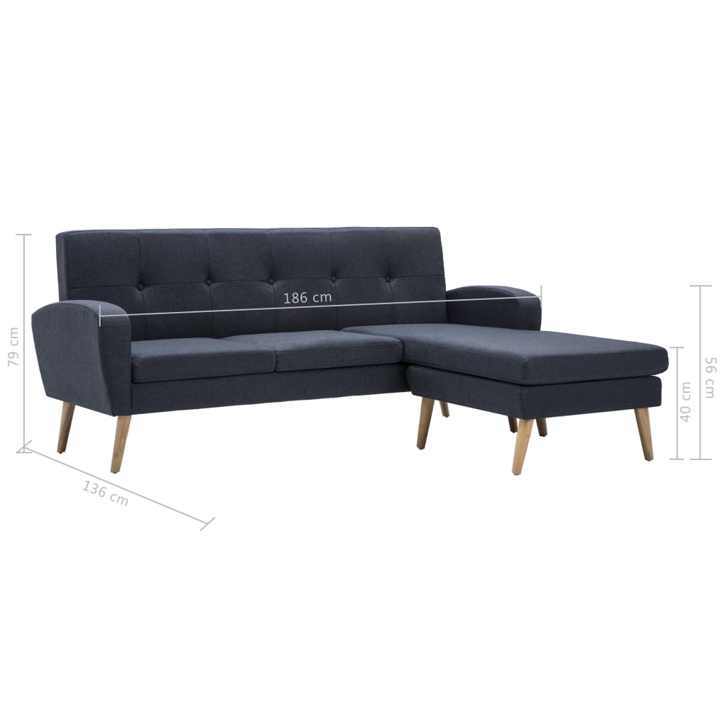 vidaXL L-formet sofa stofbeklædning 186 x 136 x 79 cm mørkegrå