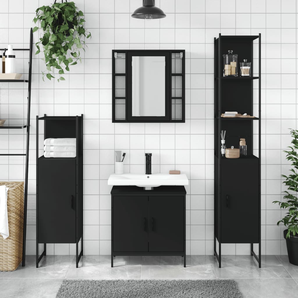 vidaXL møbelsæt til badeværelse 4 dele konstrueret træ sort