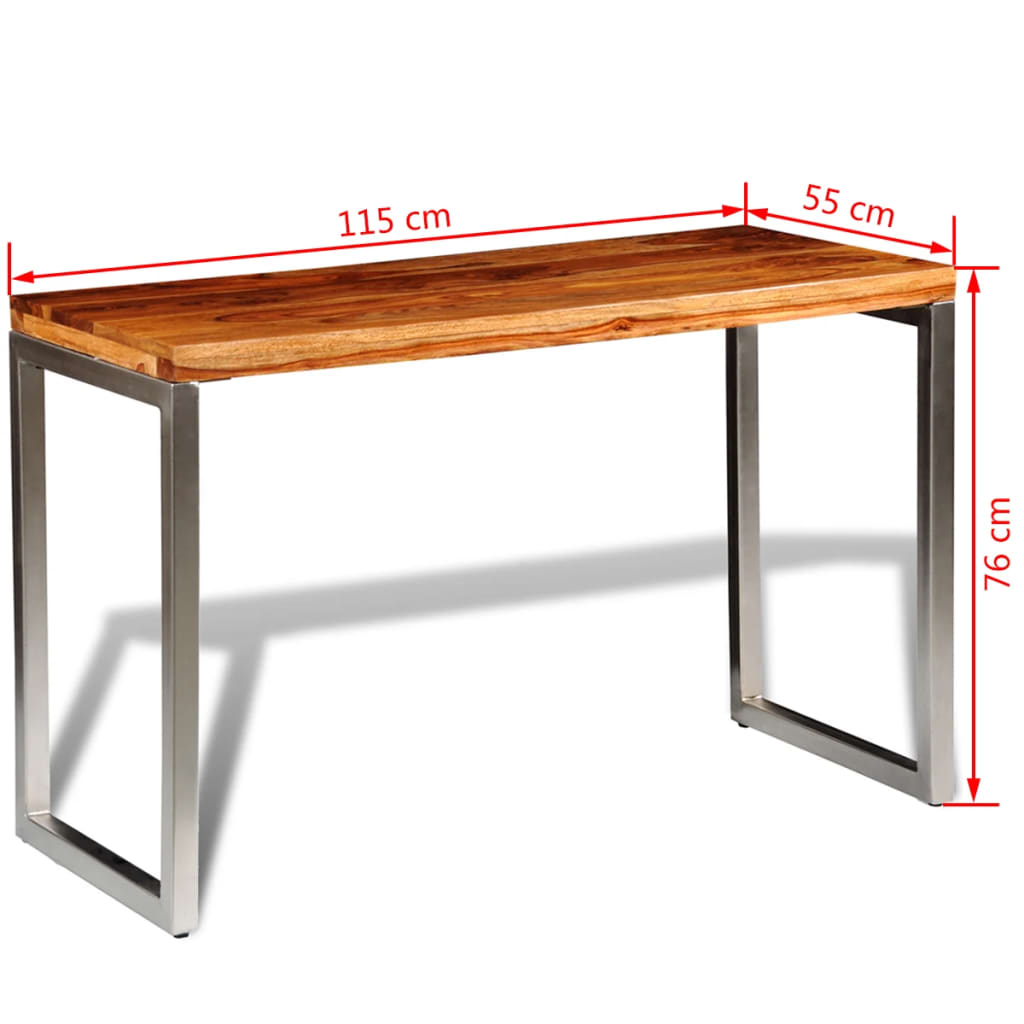 vidaXL spisebord/skrivebord massivt sheeshamtræ stålben