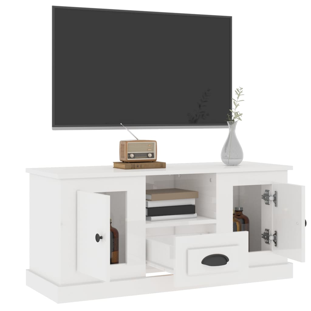 vidaXL tv-bord 100x35,5x45 cm konstrueret træ hvid højglans