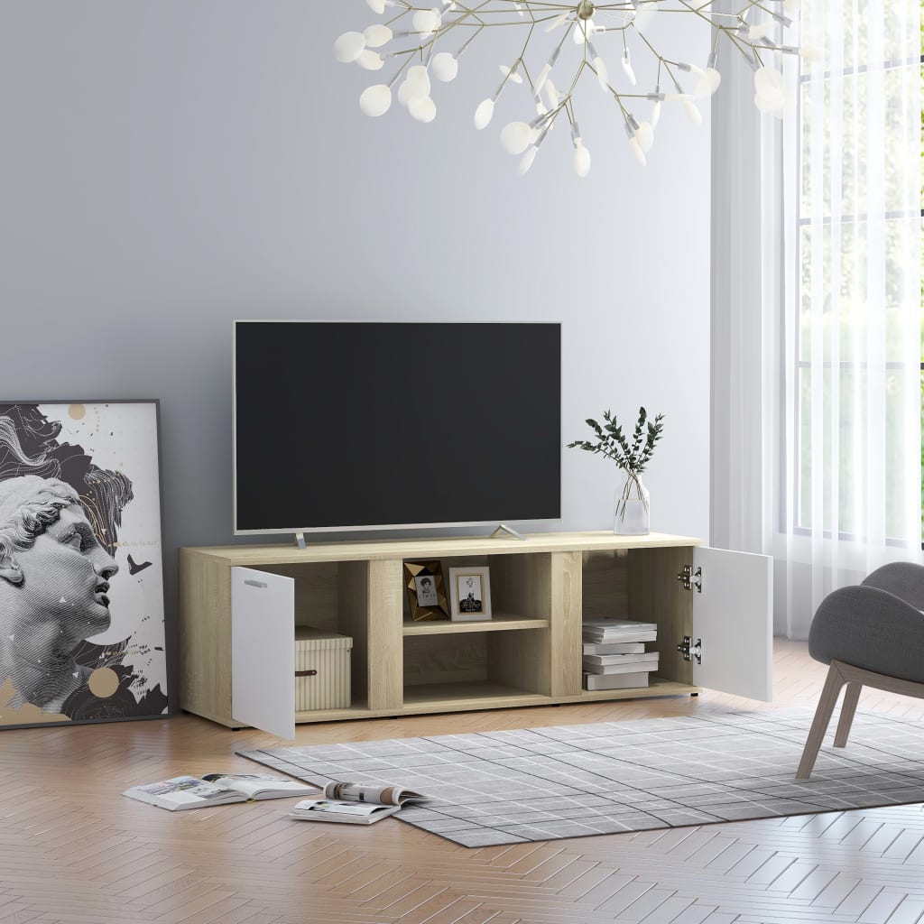 vidaXL tv-bord 120x34x37 cm konstrueret træ hvid og sonoma-eg