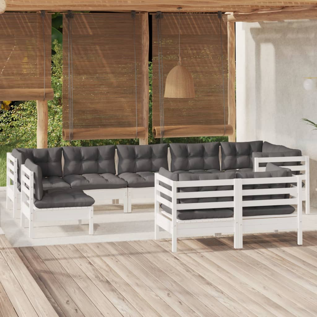 vidaXL loungesæt til haven 9 dele med hynder massivt fyrretræ hvid