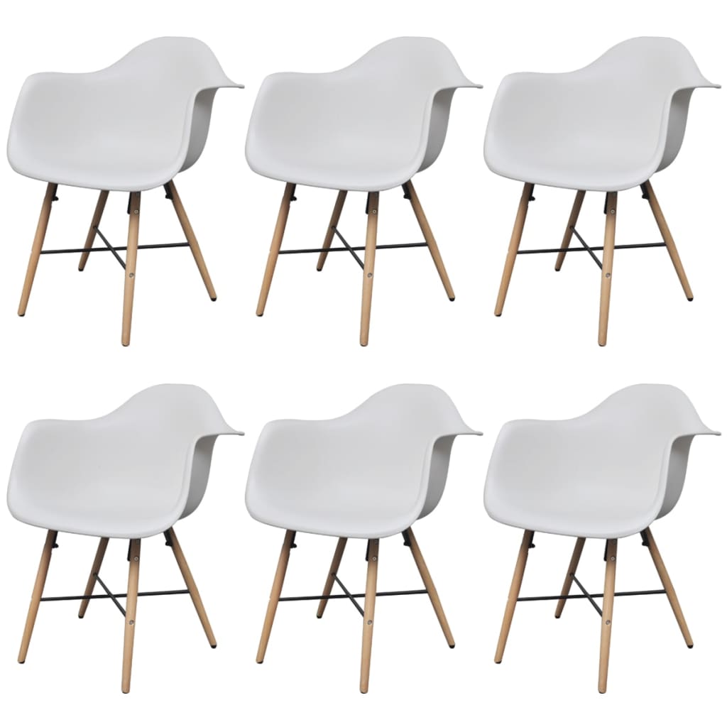 vidaXL spisebordsstole 6 stk. plastik og bøgetræ hvid