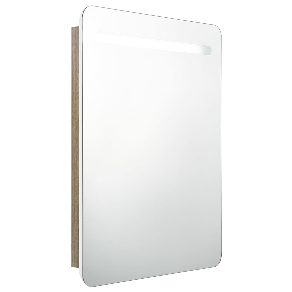 vidaXL badeværelsesskab med spejl + LED-lys 60x11x80 cm hvid og egetræ