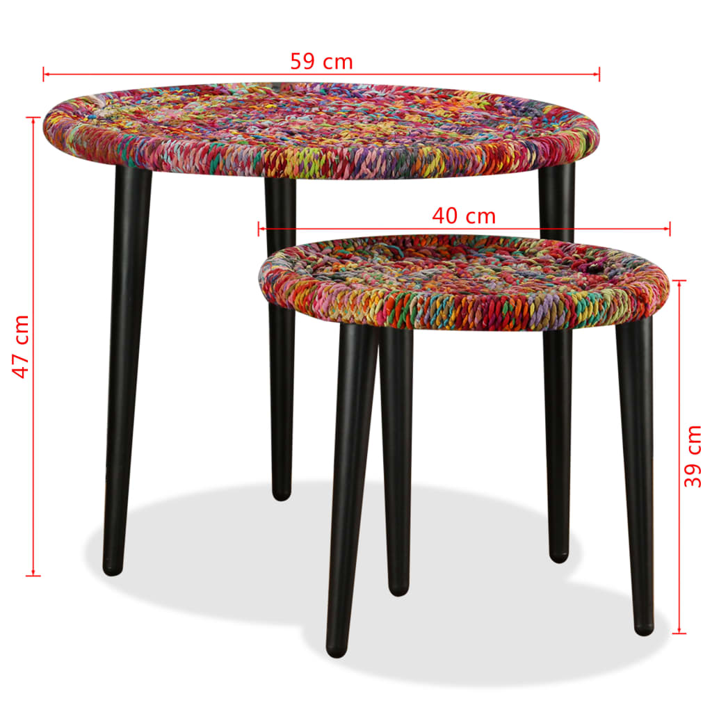 vidaXL sofabordssæt i 2 dele vævede chindi-detaljer flerfarvet