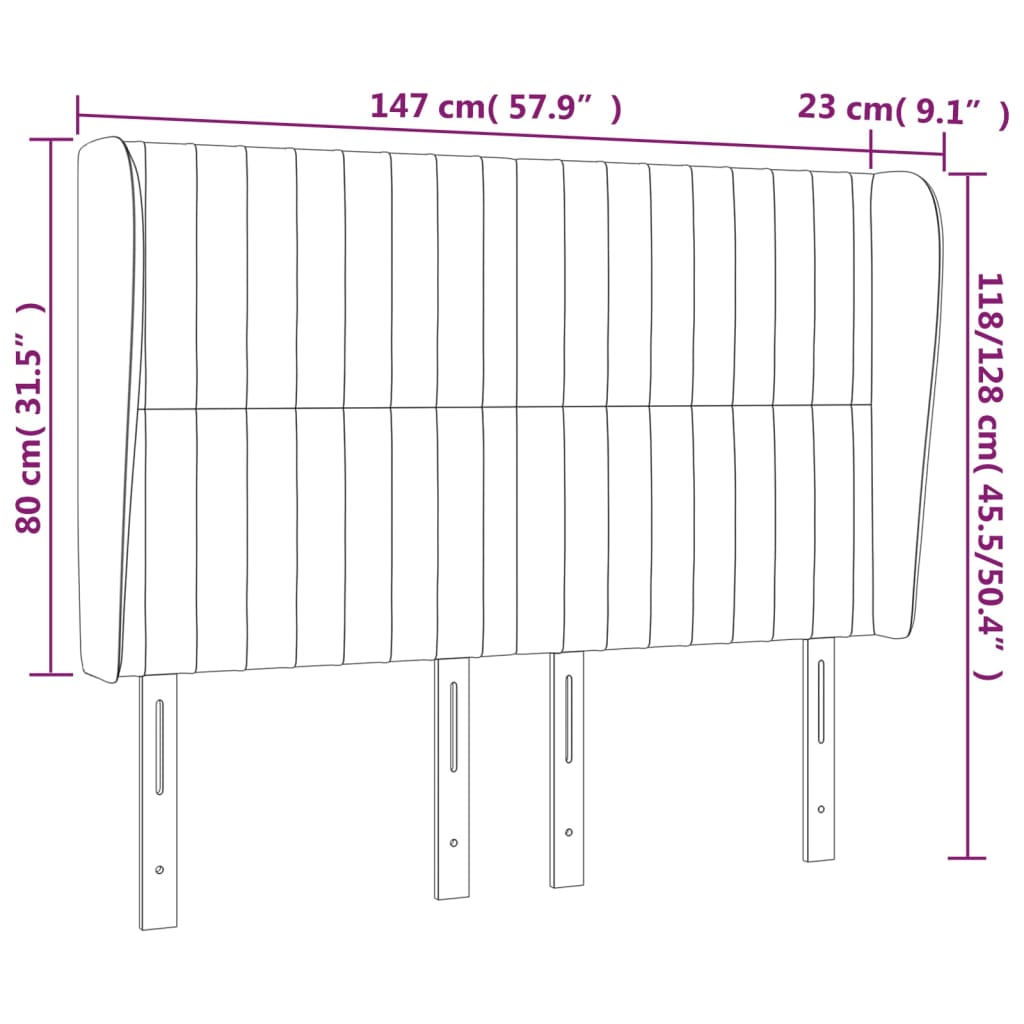 vidaXL sengegavl med kanter 147x23x118/128 cm fløjl lyserød