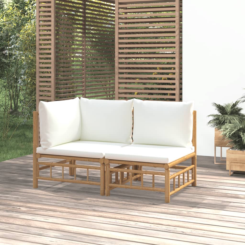 vidaXL loungesæt til haven 2 dele med cremehvide hynder bambus
