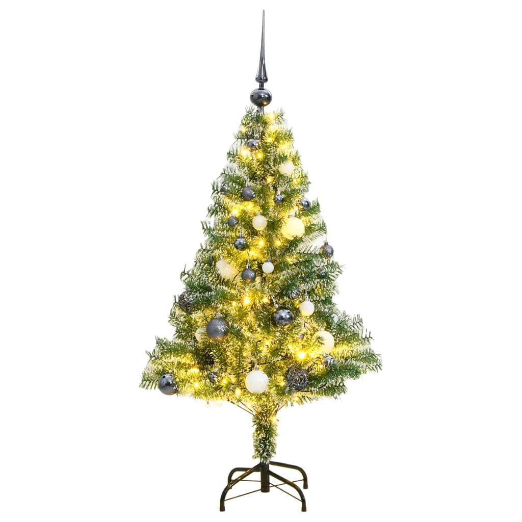 vidaXL kunstigt juletræ med sne + kuglesæt og 150 LED'er 150 cm