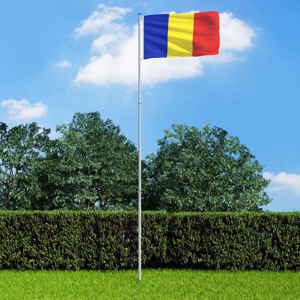 vidaXL Rumæniens flag og flagstang 6 m aluminium