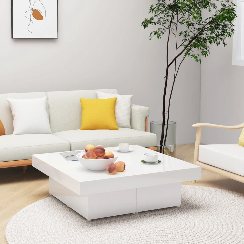 vidaXL sofabord 90x90x28 cm spånplade hvid højglans
