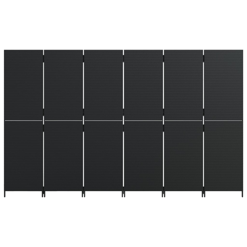 vidaXL rumdeler 6 paneler polyrattan sort