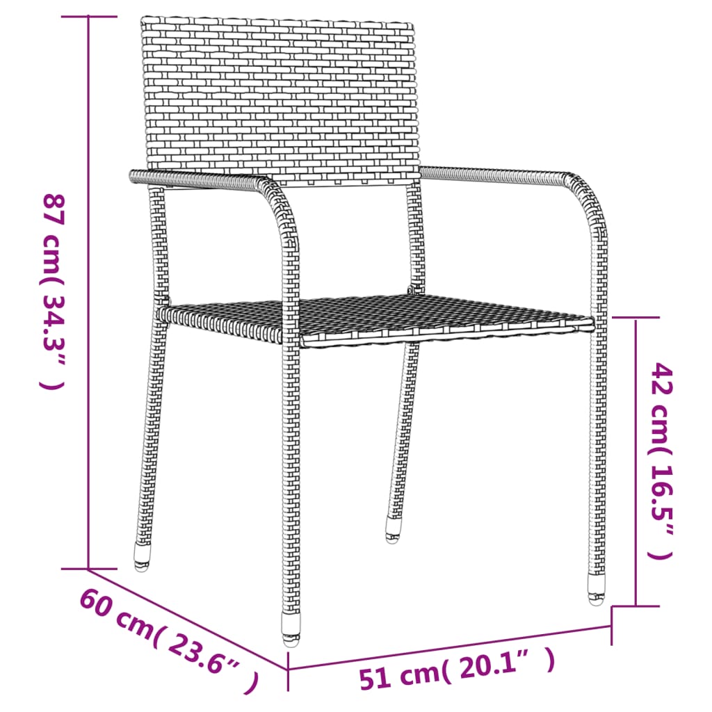 vidaXL spisebordssæt til haven 7 dele polyrattan og stål grå og sort