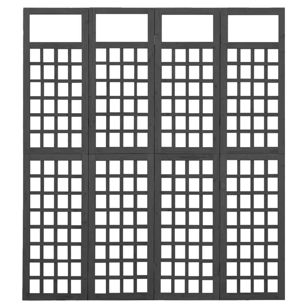 vidaXL 4-panels rumdeler/espalier 161x180 cm massivt grantræ sort