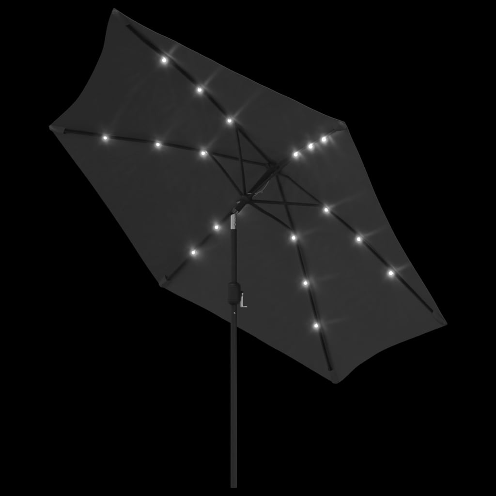 vidaXL udendørs parasol med LED-lys og stålstang 300 cm antracitgrå