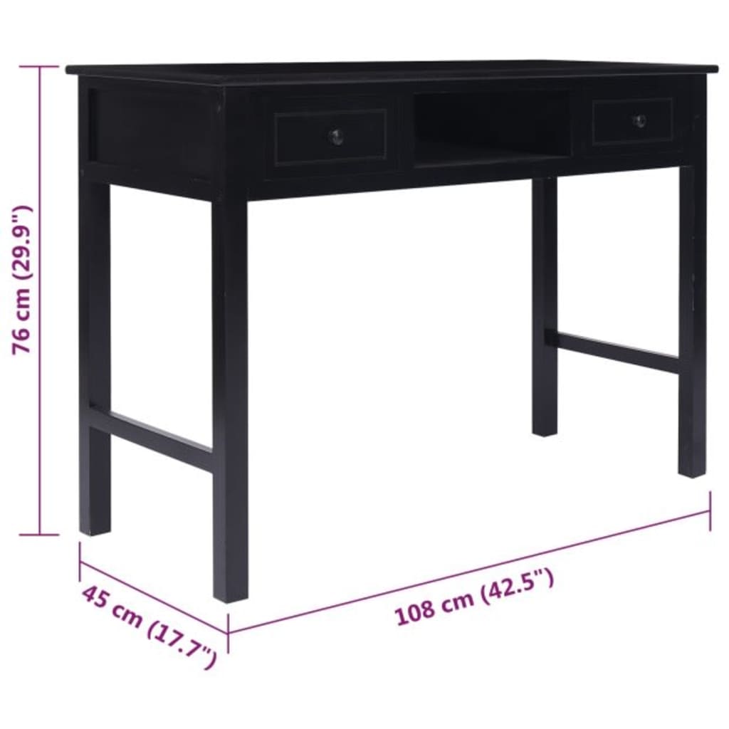 vidaXL skrivebord 108x45x76 cm massivt kejsertræ sort